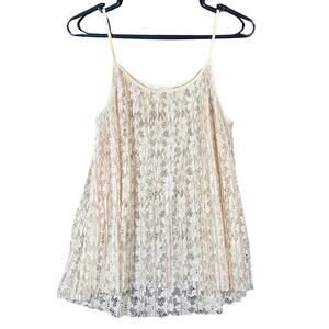 Zara Womens Blouse Cream Lace Pull Over Floral Tank Sleeveless Flowy Stretch M